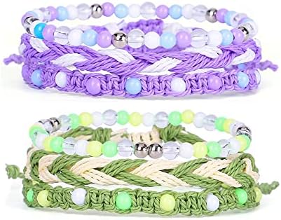 6 Pieces Bohemia Braided Woven String Bracelets Handmade Stackable Bead Rope Bracelets Adjustable Waterproof Wax Coated Surf Beach Chic Boho Jewelry Friendship Bracelets for Women Girl