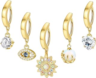 ORAZIO 14G Clicker Belly Button Ring for Women Stainless Steel Clicker Belly Rings Dangling CZ Heart Evil Eye Gold Belly Button Piercing Reverse Curved Barbell Navel Piercing Jewelry