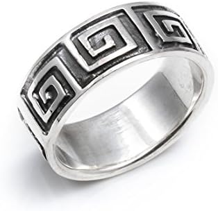 Silverly 925 Sterling Silver 8 mm Greek Key Ring for Women - Chunky Men's Rings - Classic Design Grecian Fret Wedding Band Rings His and Hers - Geometric Jewelry - Ancient Greece Style