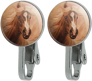 Charming Clip-on Horse Portrait Stud Earrings Made from Lightweight Metal - Perfect for Those Without Piercings and Horse Enthusiasts