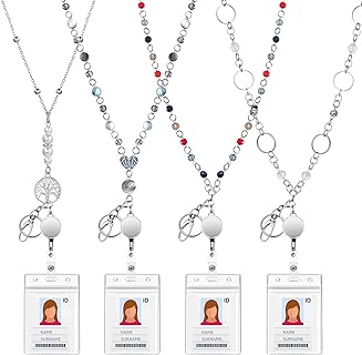 Pangda Multicolor Beaded Lanyard Necklace Set, Stainless Steel with Clip Closure for Professional Women