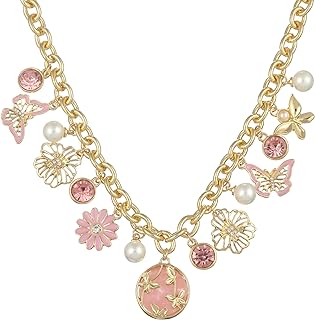 Spring Ring Gold Madison Tyler Necklace with Rhinestone-Embellished Flower Pendant on a Cable Chain - A Trendy Jewelry Gift for Women and Girls