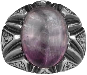 Customizable KAMBO Sterling Silver Ring with Fluorite Gemstone - Handcrafted Turkish Solitaire Ring for Men