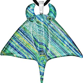Handcrafted Ocean Green Stingray Pendant Necklace in Cable Chain for Women, Unique Hand-Painted Design
