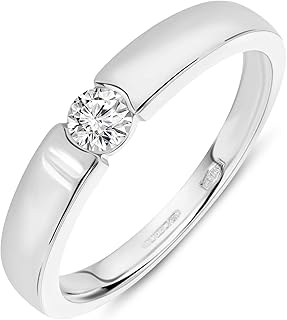 Miore eleganter 0,13 Karat Solitär Diamant Verlobungsring aus 14K Weißgold, Größe 48, perfektes Geschenk für Damen zu besonderen Anlässen