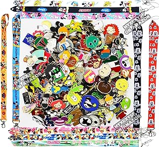 The Ultimate Diz Trading Pin Lot Mixed Pins with Lanyard - Tradable at Franchise Parks Metal Set Mickey Head Backing - Pins Collector - Assorted Pin Lot (50 Pins with Lanyard)