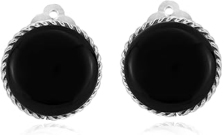 Vintage Style 18 mm Round Simulated Black Onyx Button Push Back Clip On Earrings | .925 Sterling Silver Non-Pierced Earrings for Women