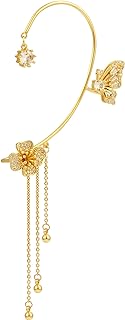 1PC Butterfly Gold Ear Cuffs for Women Non Piercing Zircon Cuff Earrings with 18K Real Gold Plated Tassel Ear Cuffs Wrap Earrings for Girls