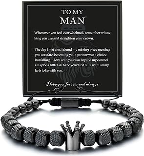 To My Man, Straighten Your Crown Bracelet, Adjustable Men Bracelet for Boyfriend Husband, Stainless Steel Crown Bead Braided Bracelets, Comfortable Jewelry Birthday Valentine's Day Gifts