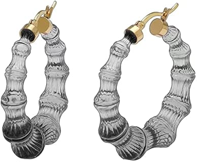 Hot 80s 90s Bamboo Hoop Earrings for Women, Acrylic Bamboo Earrings Fashion Earrings Jewelry Gift Pink Green Blue tone 2 inch Hoops