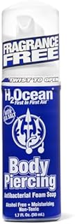 H2Ocean Body Piercing Foam Soap Sea Salt Piercing Aftercare, Gentle Cleansing Moisturizing Soap With Aloe Vera, Alcohol Free, Unscented, Organic, Vegan 1.7oz