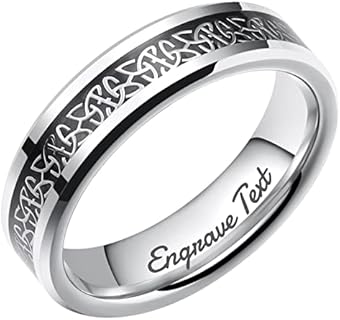 Classic Tungsten Carbide Men's Engagement Rings and Wedding Bands - Celtic Knot Silver Inlay Design, Personalized Comfort Fit for Men, Without Gemstone, Size 5