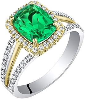 Cushion Cut Created Colombian Emerald Engagement Ring Set in 14K Gold, Accented with Lab Grown Diamonds for Women