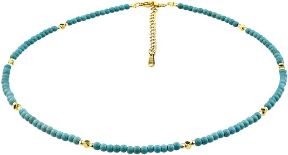 Crisscross Chain Turquoise and Stainless Steel Bead Necklace for Women and Girls - Elegant, Dainty Design