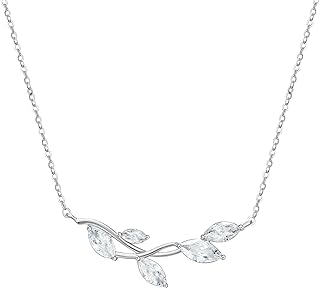 Cubic Zirconia Leaf Vine Pendant Necklace with Cable Chain for Women, Ideal for Brides and Bridesmaids
