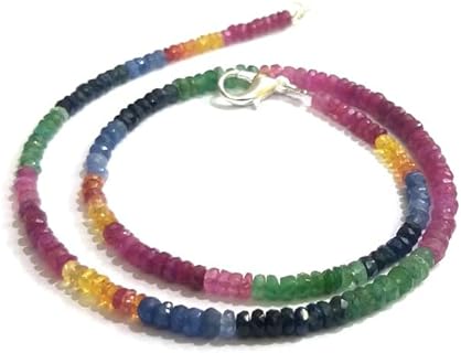 Gemstone Bead Necklace Genuine Natural Certified 7 Beads Chains Strand Handmade Sapphire, Ruby, Emerald, Black Spinel, Tourmaline, Tanzanite Beaded For Beloved By EMPORIUM. Multicolor