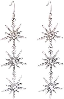 Star Drop Dangle Earrings Crystal Snowflake Earrings for Woman Silver Winter Party Christmas Wedding Women's Jewelry Tengkou (silver-plated-base)