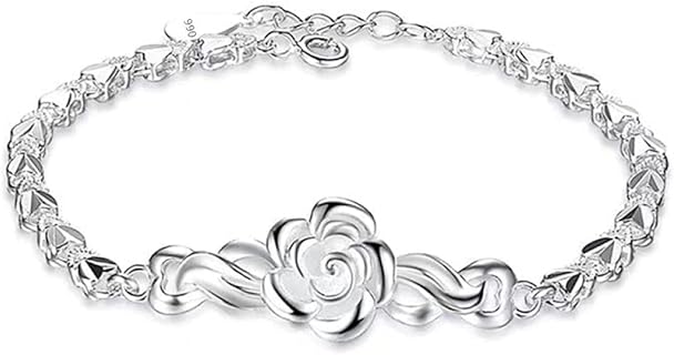 AdjustableSterling Silver Bangle Bracelet, Sterling Silver Bracelet For Women,Women 925 Sterling Silver Bracelet Carve Rose Flower Bracelet Friendship Bracelet Sterling Silver Jewellery Gifts For Sist