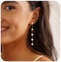 Pearl Earrings，4mm 5mm 6mm Gold/Silver Dangle Earrings for Women White Long Drop Pearl Dangling Earrings Bridal Wedding Dainty Prom Earrings Birthday Gifts Jewelry