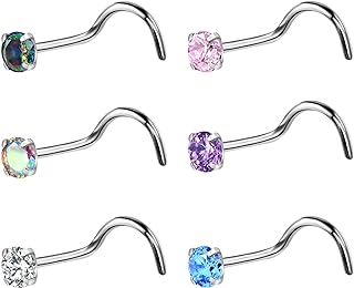 6pcs G23 Titanium Nose Studs 18G 20G Screw Nose Ring Press Fit 2mm 2.5mm 3mm Piercing Jewelry for Sensitive Skin