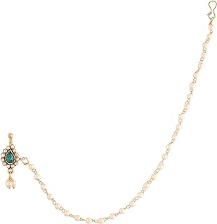 I Jewels Ethnic Bridal 18k Gold Plated Nose Ring/Nath with Pearl Stone and Pearl Chain for Women and Girls - Non-Piercing Indian Wedding Bollywood Jewelry