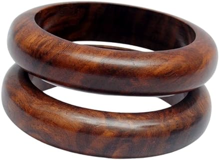 Handcrafted Sisso Wooden Bangle Bracelets for Women, Spunky Tropical Organic Woody Design, Ideal for Medium to Large Wrist Sizes