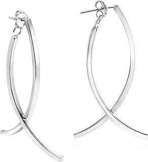 Sleek Sterling Silver Curved Bar Stud Earrings with Push Back Closure for Women | Trendy Drop Designed Earrings from AeraVida | Stylish Jewelry Gift for All Occasions