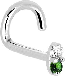 Genuine Emerald and Diamond Nose Stud in Solid 14K White Gold, Designed for Left Nostril, Marquise Shape, Screw-Back, USA Handcrafted, Suited for Everyday Elegance