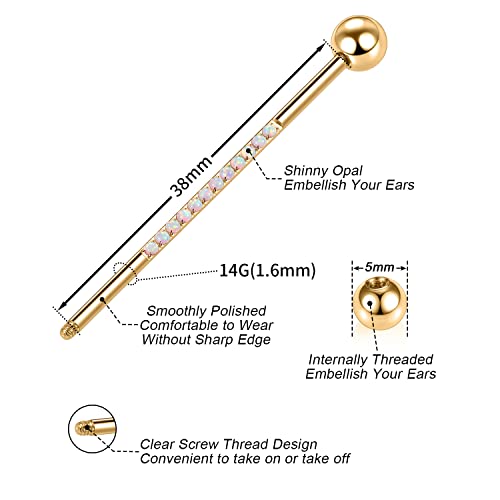 14G Industrial Piercing Jewelry Surgical Steel Industrial Barbell Industrial Bars Industrial Earrings Conch Helix Cartilage Piecing Jewelry 1 1/2 Inch 38mm