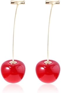Delicate Zinc Cherry Drop Earrings with Copper Gems for Women and Teen Girls - Cute 3D Design Aesthetic Jewelry Gift