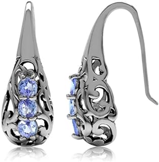 Silvershake 3 Stone Genuine Tanzanite 925 Sterling Silver Victorian Style Hook Earrings