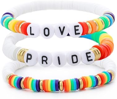 Lobster Claw Clasp Rainbow Bead Bracelet with Bead Chain for Men and Women Heishi Design Pride Love Accessory