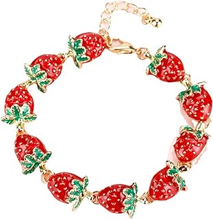 Choistily Strawberry Bracelet for Women Red Strawberry Link Bracelet for Girls White Red Bead Bracelets Strawberry Lover Gifts for Women