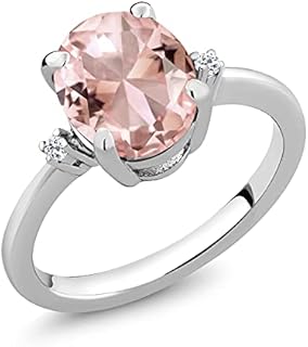 Oval Peach Nano Morganite and White Topaz Three-Stone Engagement Ring in 925 Sterling Silver for Women, 2.36 Cttw, Available in Sizes 5-9, Distinctive October Birthstone Design