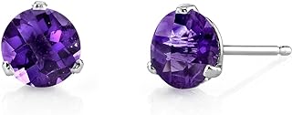 Exquisite 14K White Gold Amethyst Stud Earrings for Women, Solitaire Martini Design, 1.50 Carat Total, 6mm Round Shape, Wearable for Sensitive Ears, Perfect Birthstone Gift, Secure Push Back