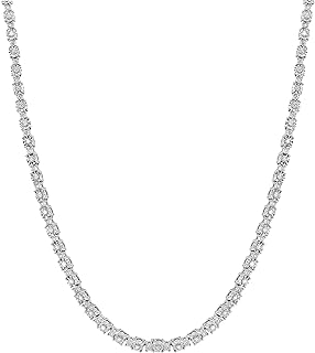 Snap Clasp Diamond Solitaire Tennis Necklace - 1.00 Carat Round-Cut Diamonds for Women - Ball Chain Sterling Silver Necklace | Gift for Her | Classic Design