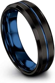 Tungsten Wedding Band Ring 6mm for Men Women Green Red Blue Purple Black Teal Copper Fuchsia Center Line Bevel Edge Brushed Polished