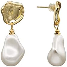 dh&yp Baroque Pearl Dangle Earrings for Women, Gold Plated Earring Hooks, Pearl Drop Earrings, Birthday Gift, Christmas Gift