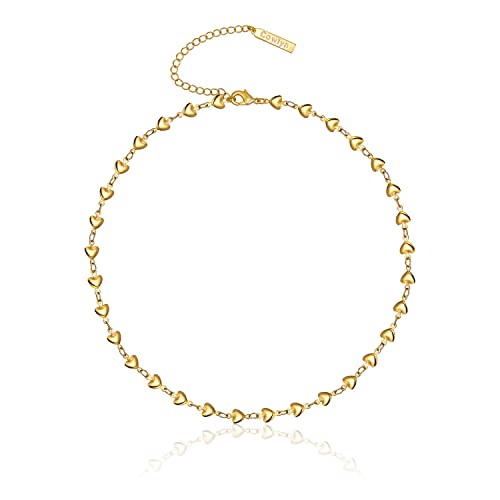 Dainty Layered Choker Double Necklaces for Women Love Heart Link 14K Gold Paper Clip Clavicle Chain Short Handmade Necklace Adjustable Everyday Jewelry