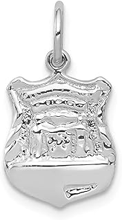 14k White Gold Solid Engravable Police Badge Pendant Necklace for Women, Polished Back, Clasp Type, 15x10mm, No Gemstone, USA Origin