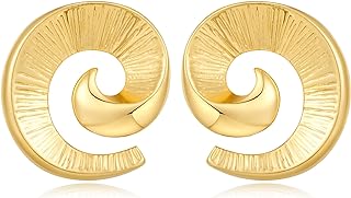 Women's Goldstone Spiral Stud Earrings with Push Back Design in Yellow Gold - Dainty Conch Earrings by YUJIE