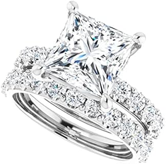 3 CT Princess Cut VVS1 Colorless Moissanite Engagement Ring Set, Wedding/Bridal Ring Set, Sterling Silver Vintage Antique Anniversary Promise Ring Set Gift for Her