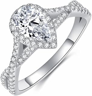 Blocaci Pear Shaped Engagement Rings for Women 1-1/2 Carat(ctw) Moissanite Twisted Engagement Rings Platinum Plated Silver Wedding Anniversary Promise Rings