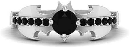 Ani's 0.50CT Round Cut 5mm CZ Black Diamond Batman Wedding Ring For Her In 14K White Gold Plated 925 Silver