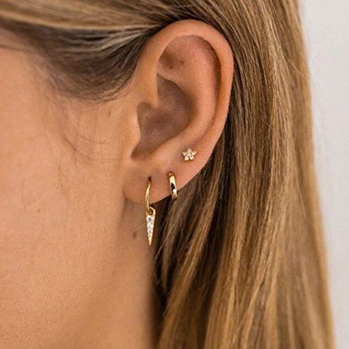 Small Cartilage Hoop Earrings for Women Men Girls, 3 Pairs Hypoallergenic Sterling Silver Post Huggie Earrings, 8/10/12mm, Silver/Gold/Black