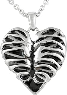 Controse Silver-Toned Stainless Steel Rib Cage Heart Necklace 17" - 19" Adjustable Chain