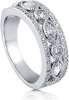 "Art Deco Milgrain Wedding Ring" - BERRICLE Sterling Silver Eternity Ring with Cubic Zirconia - Rhodium Plated, Size 4-10 for Women - Geometric Design