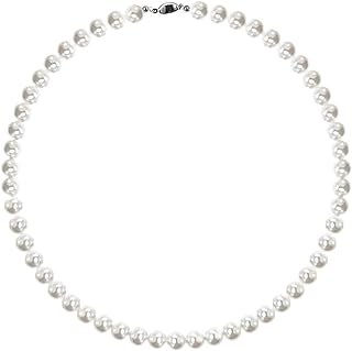 SukAmi White Pearl Necklace Women Black Pearl Necklace Men Silver Choker Blue Gray Big Pearl Necklace Small Faux Pearl Necklace Wedding Party Jewelry Gift 40CM 4-6-8-10-12mm