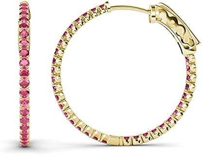 Hidden-Snap-Post Clasp Rhodolite Garnet Hoop Earrings with 14K Yellow Gold for Jewelry Lovers - Classic Inside-Out Design