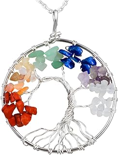 Christmas Gifts Chakras Necklace Tumbled Stones Crystals Copper Wirewrapped Tree of Life Pendant Necklace Unique Handmade Jewelry